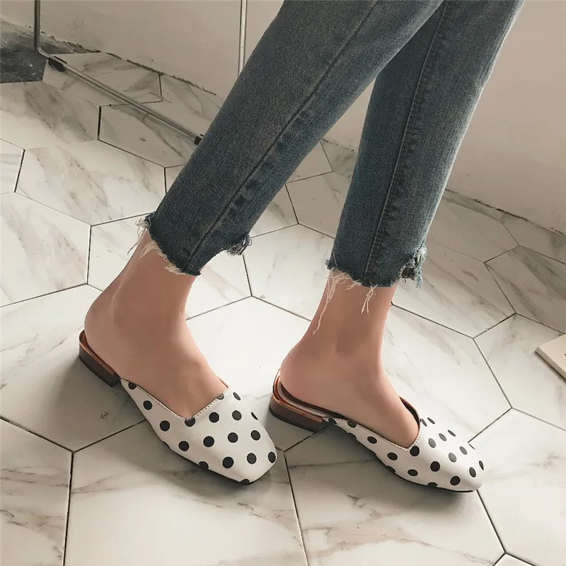 CEYANEAO обувьженские шлепанцы в горошек zapatos mujer летние модные острый носок шлёпанцы для женщин комнатные туфли на невысоком каблуке Лоферы E881