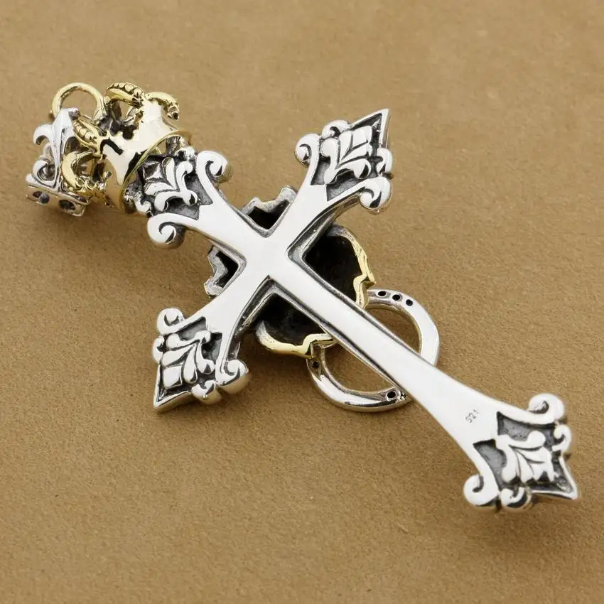 LINSION Rasta латунная корона на женский серебряный крест мужская Байкерская подвеска