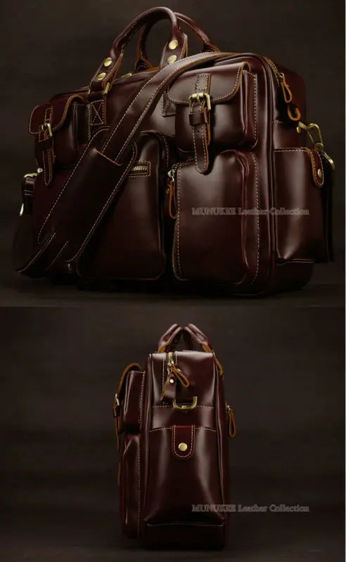 New 2018 Luxury Genuine Leather men briefcase business bag tote men's leather briefcase shoulder bag 15
