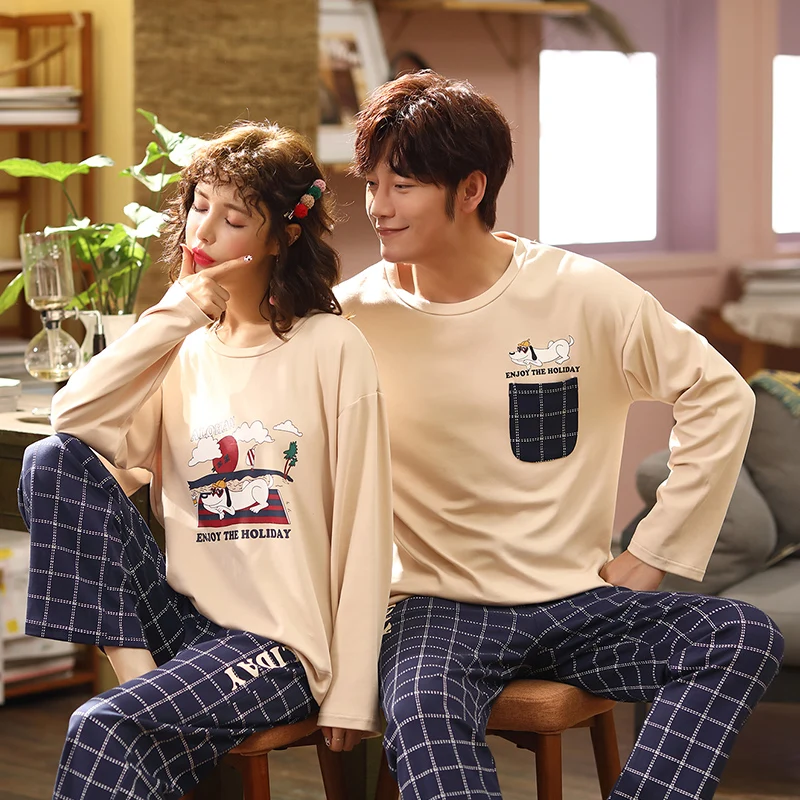 Зимняя Пижама для мужчин и женщин 2020 новая весенняя пар из 100% хлопка милая пижама
