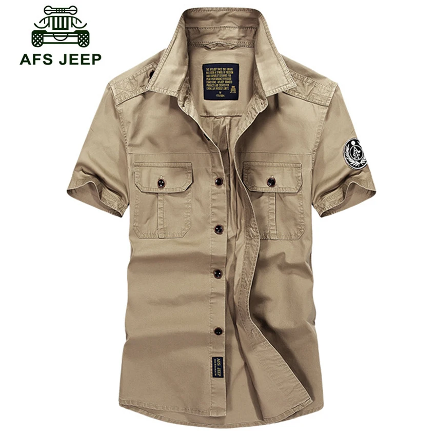 AFS JEEP рубашка мужская повседневная Летняя с коротким рукавом Camisa masculina армейские военные мужские рубашки размера плюс 4XL хлопок Chemise Homme