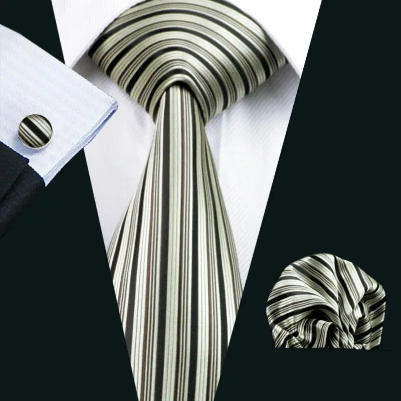 

LS-529 2016 Men`s Tie 100% Silk Striped Jacquard Woven Classic Gravata Tie+Hanky+Cufflinks Set For Formal Wedding Business Party