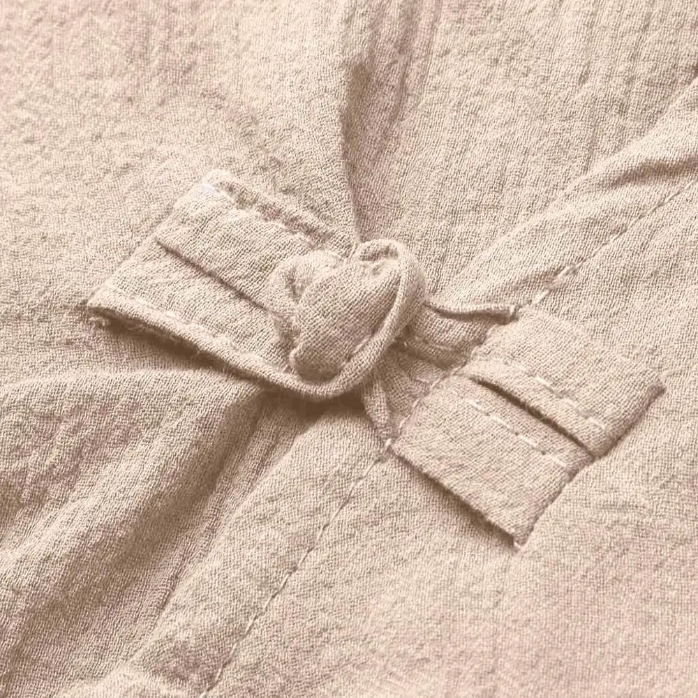 Женская винтажная Свободная рубашка из хлопка и льна с V-образным вырезом