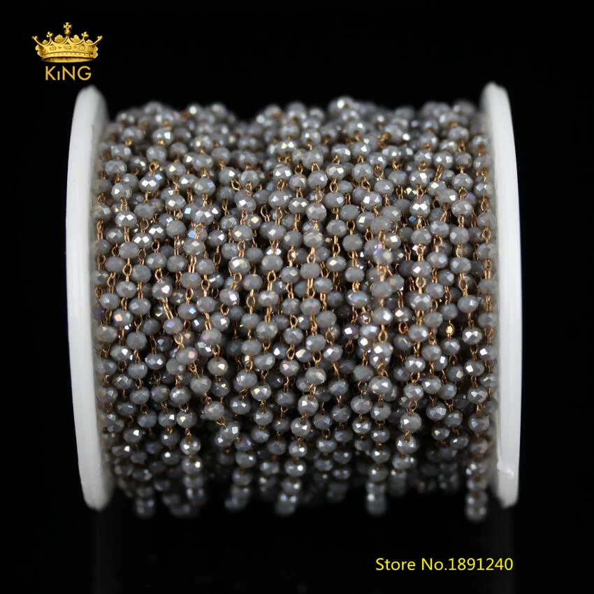5 метров 2x3 мм маленькие стеклянные цепочки Rondelle серые AB титановые граненые