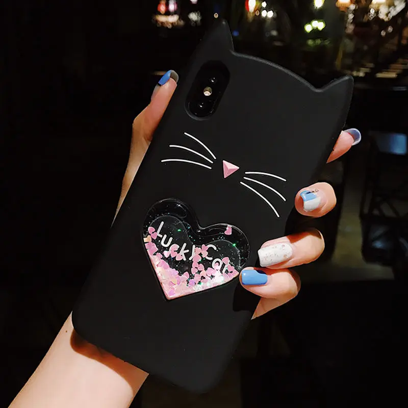 T1 Креативные зыбучие пески блестящие звезды 3D Lucky Cat чехол для телефона для iphone X XR XS Max 6 6S 7 8 Plus Милая динамическая жидкая задняя крышка - Цвет: T1