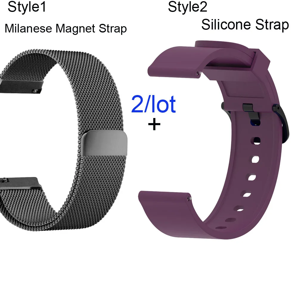 Black-Purple Для Xiaomi Amazfit Bip ремешок для часов Amazfit GTS браслет для часов Amazfit GTR 42 мм Миланская нержавеющая сталь металлический силиконовый ремешок - Цвет: Black-Purple