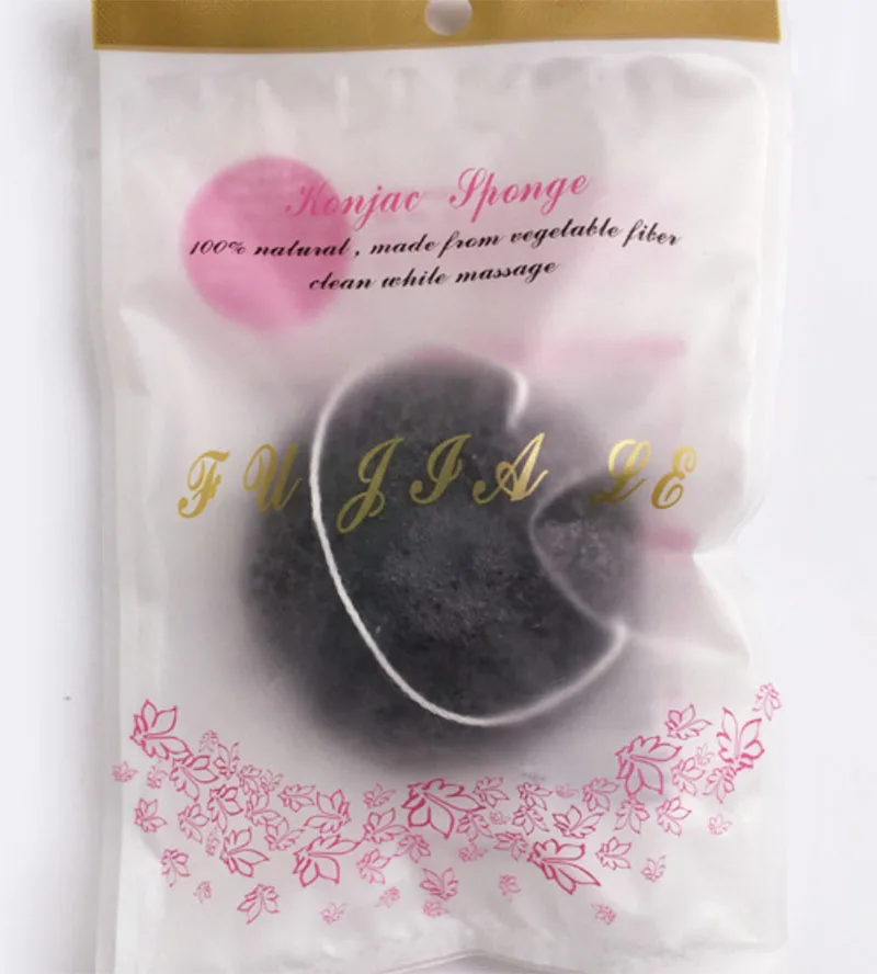 black 70*40 спонж для умывания полукруг сухой натуральный giantarum konjac sponge konnyaku для очищения лица, отшелушивания, купания - Цвет: black