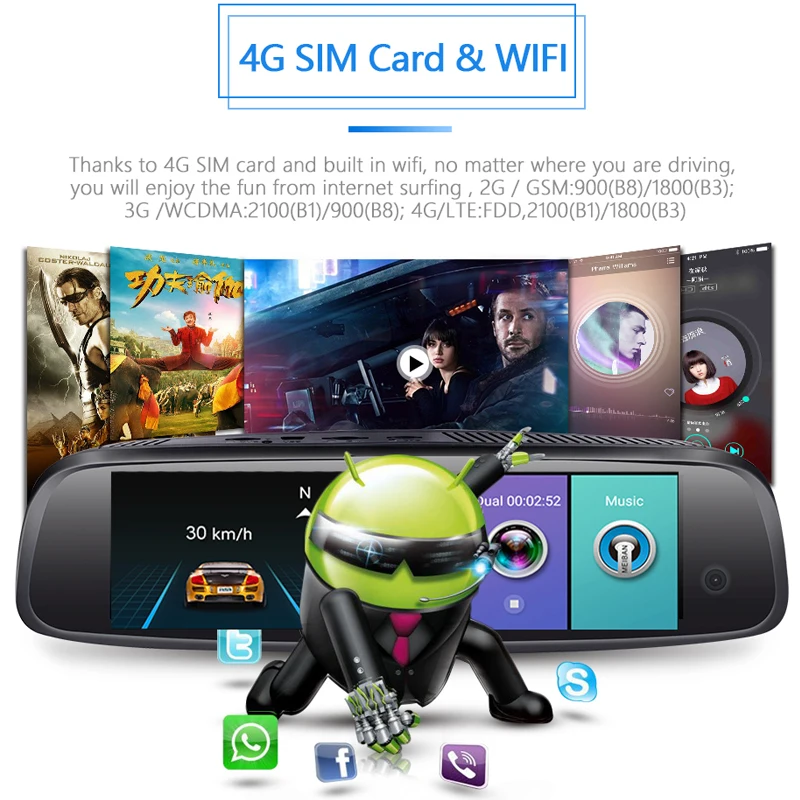 Зеркало заднего вида ANSTAR 8 дюймов 2 ГБ + 32 4G Android 3 объектива HD 1080P ночное видение GPS