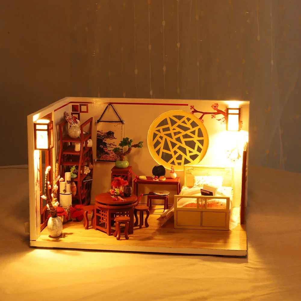 Детские игрушки Diy кукольный домик собирать деревянные Miniaturas кукольный дом мебель миниатюрный кукольный домик Головоломка Развивающие игрушки для детей