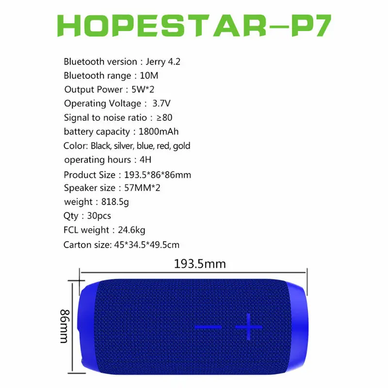 Hopestar P7 Портативный беспроводной водонепроницаемый Bluetooth динамик Ipx6 Колонка