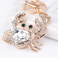 new fashion creative key chain crystal rhinestone crab keychains cute animal keyrings women bag charms car accessories