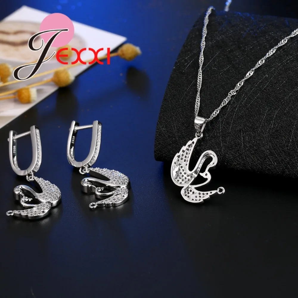 

Trendy White Cubic Zirconia Jewelry Sets For Women Engagement 925 Sterling Silver Necklace Pendant Earrings Gift