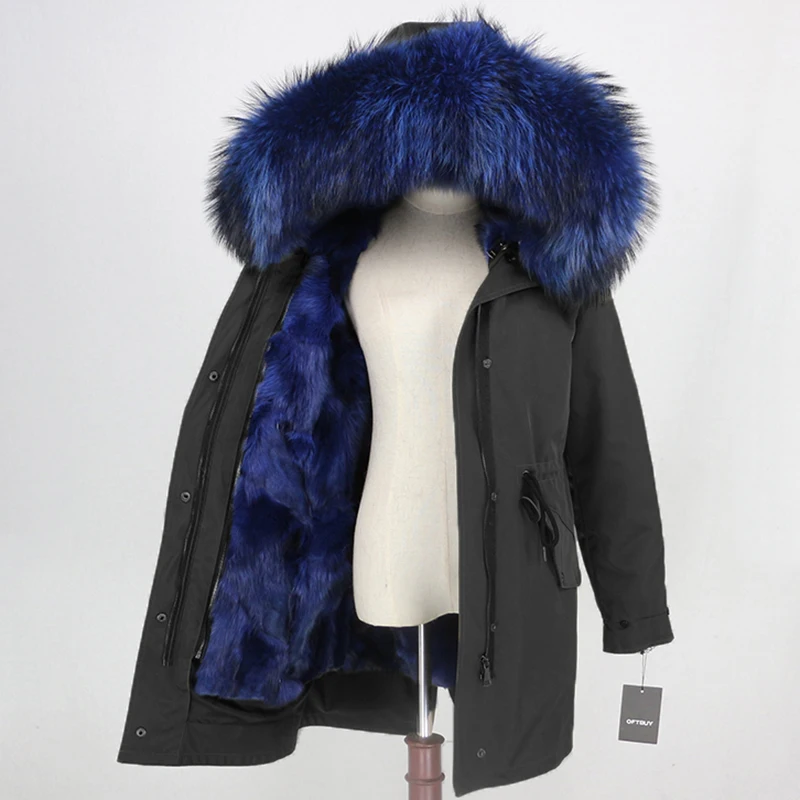 black blue OFTBUY, водонепроницаемая парка, натуральный Лисий мех, натуральный мех, пальто, зимняя куртка для женщин, толстая, теплая, съемная, уличная, роскошная, длинная верхняя одежда - Цвет: black blue