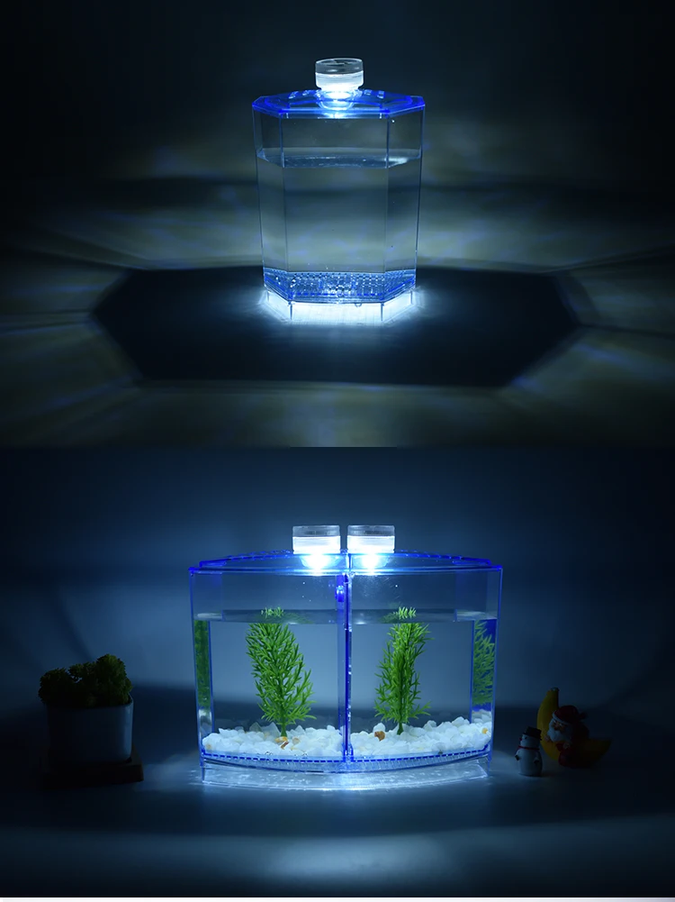 Светодиодные аквариумные лампочки акриловые три Splits Betta Fish Tank тройной лук боев изоляции резервуар для выращивания синий фиолетовый