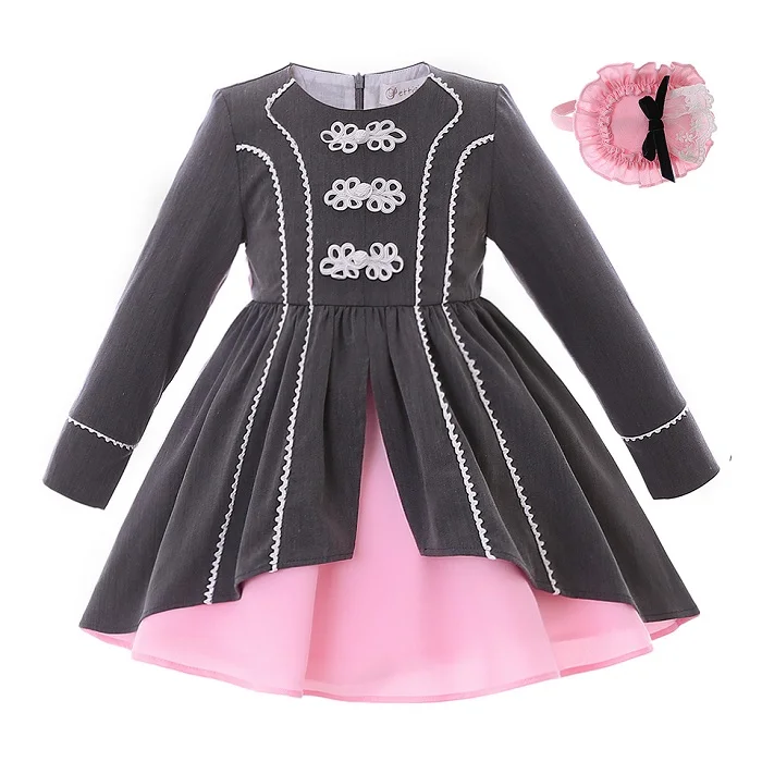 Pettigirl/ ; Новинка; модное осеннее винтажное платье с круглым вырезом и длинными рукавами для девочек с розовой повязкой на голову; детская одежда; G-DMGD106-B312 - Цвет: As picture