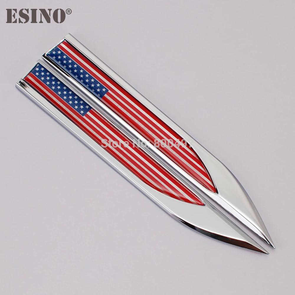 2 x Car Body Fender Side Metal Chrome Zinc Alloy Knife 3D Flag of the US Emblems Badges Decals Stickers For American Cars | Автомобили и