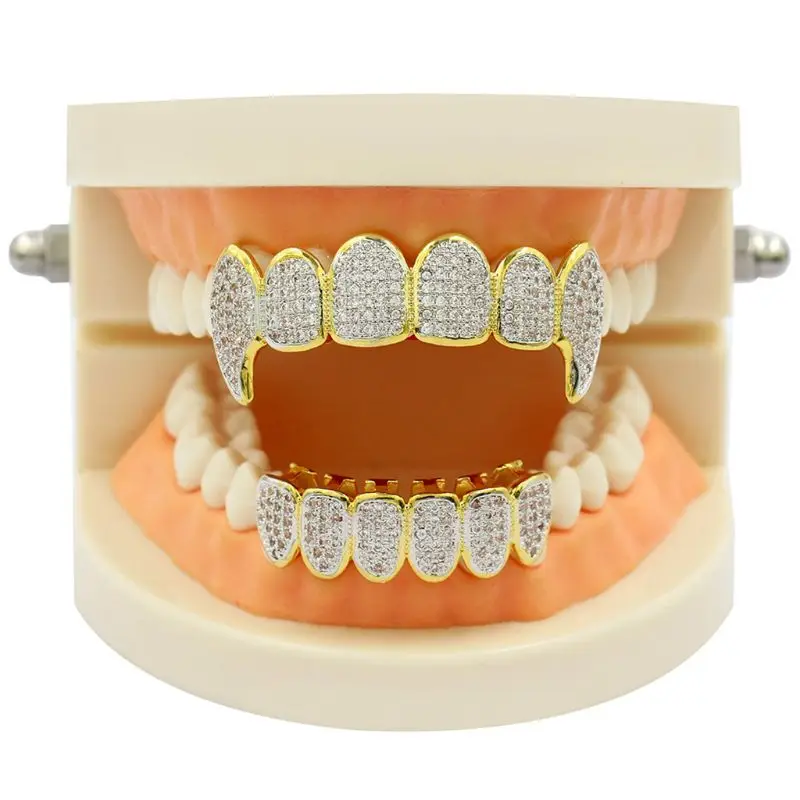 Золотой Серебряный Роскошный горный хрусталь вампир Grillz набор с дополнительными силиконовыми стержнями в комплекте