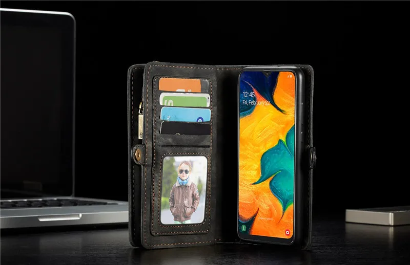 Роскошный кожаный чехол-бумажник на магните для samsung A20 A30 A40 A50 A70, чехол-книжка для samsung Galaxy A20, чехол-кошелек