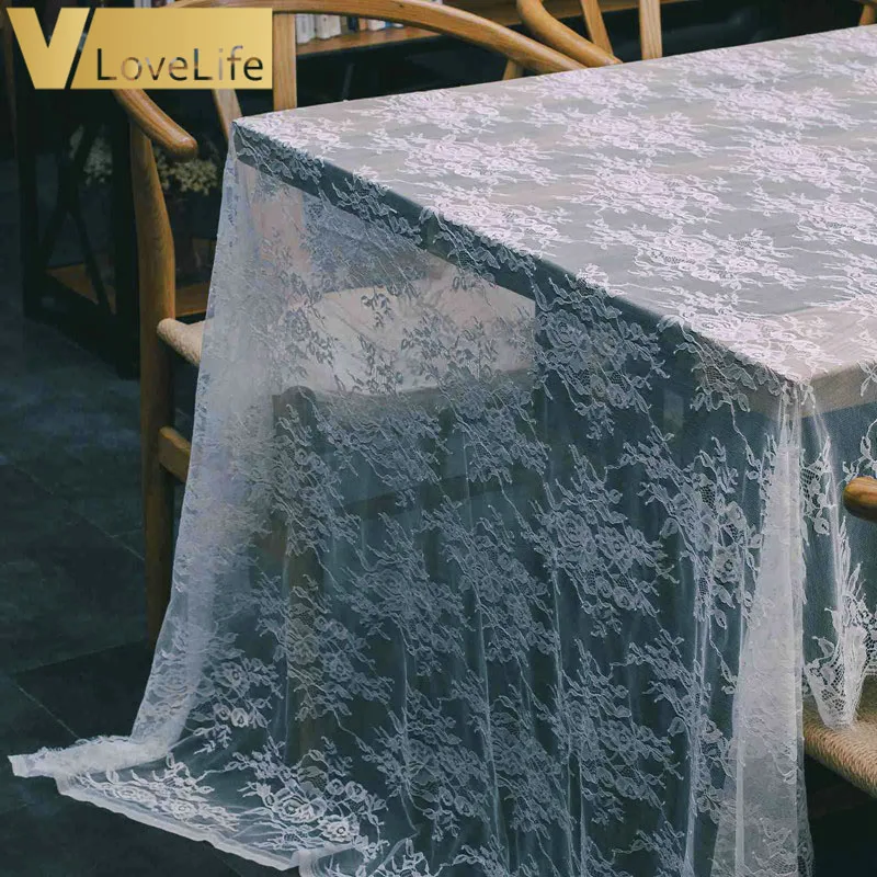 150X300CM Свадебная настольная дорожка белая кружевная Цветочная скатерть бохо