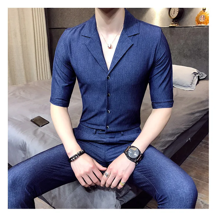 2 шт. комплект мужские рубашки и брюки Британский Стиль Camisa социальный Slim Fit рубашки мужская одежда синий Gomlek корейский Костюмы