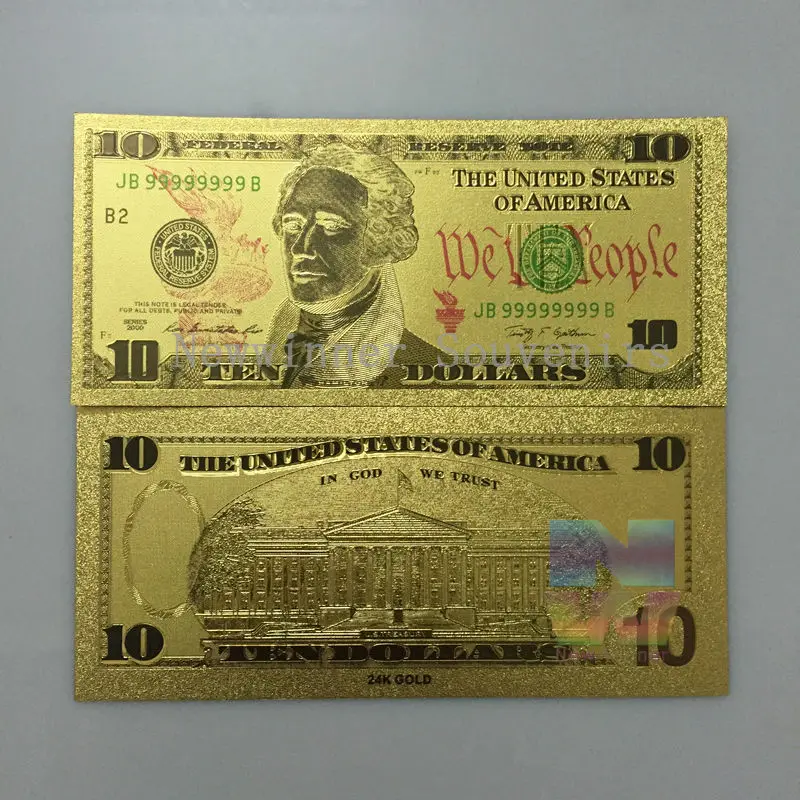 10 шт./лот американский банк долларов США купюры Золотая фольга бумага для банкнот