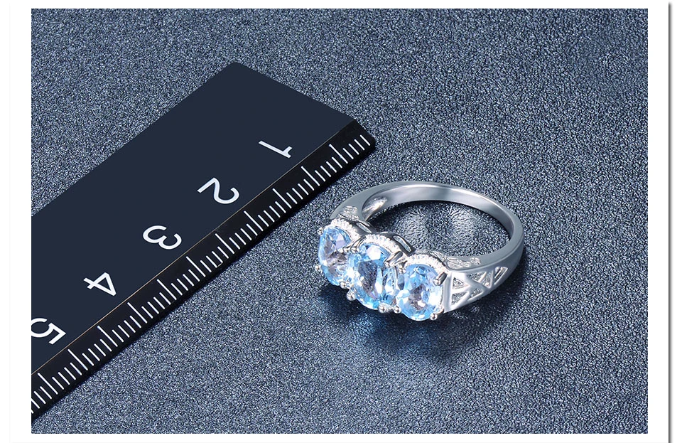 Hutang 3.5ct натуральный драгоценный камень женское кольцо голубой топаз Твердые 925 пробы серебряные кольца Изысканные элегантные ювелирные изделия для подарка