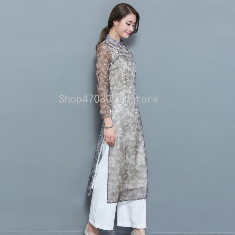Женский шифон Aodai вьетнамская традиционная одежда Ao Dai вьетнамские халаты и брюки