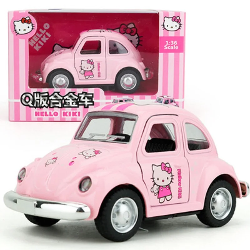 Q версия Kt hello kitty Милая мультяшная модель автомобиля из сплава розовый акусто