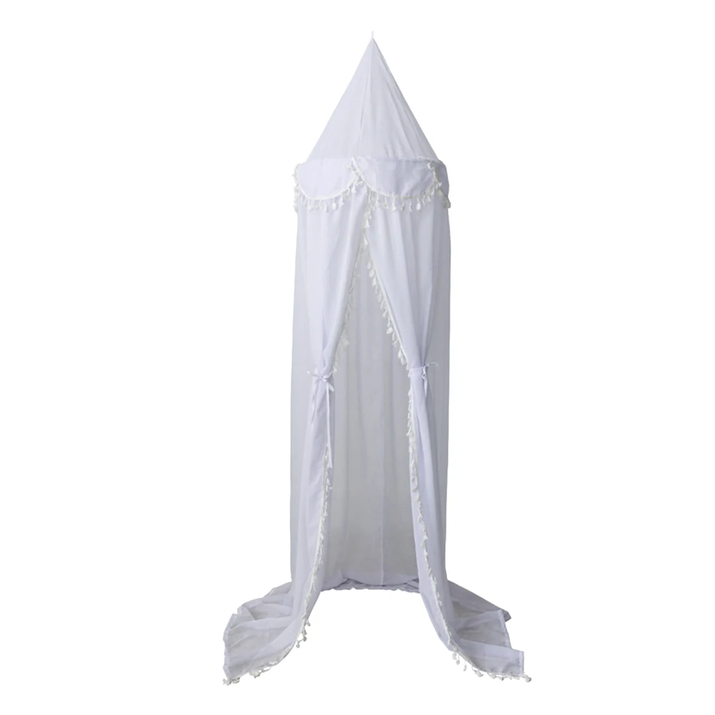 Маленькая фея кровать навес висячий купол девочка сетка-занавеска от насекомых листьев лотоса закрылки с точечной кисточкой постельные принадлежности valance шифон навес - Цвет: Белый