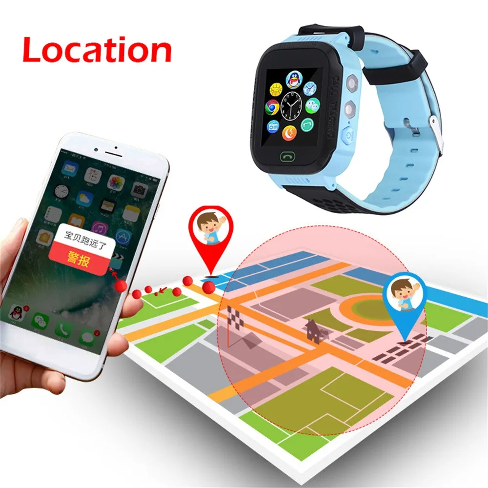 Умные часы детские с gps GSM локатор сенсорный экран трекер SOS фонарик для детей