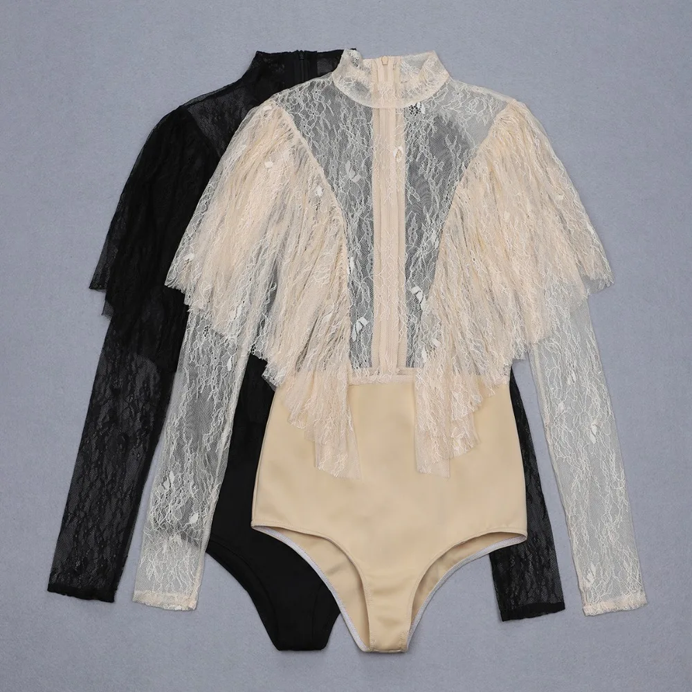 KLEEZY 2019 New Summer Women Bodysuits Sexy Lace Mesh Long Sleeves Jumpsuit Pants Fashion Club Vestido BY889 | Женская одежда