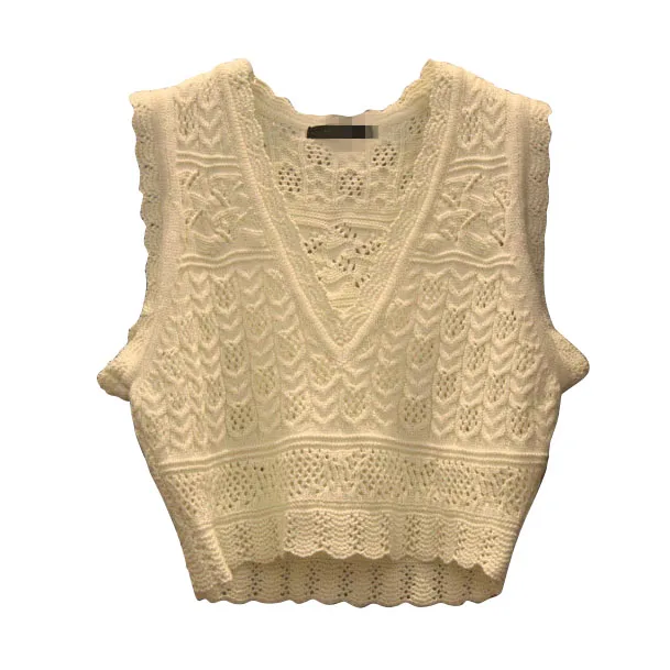 white vest Korobov, летняя новинка, Корейская Открытая Майка, v-образный вырез, вязанная короткая майка, безрукавка, Boho, белый укороченный топ, женская одежда 77880 - Цвет: white vest