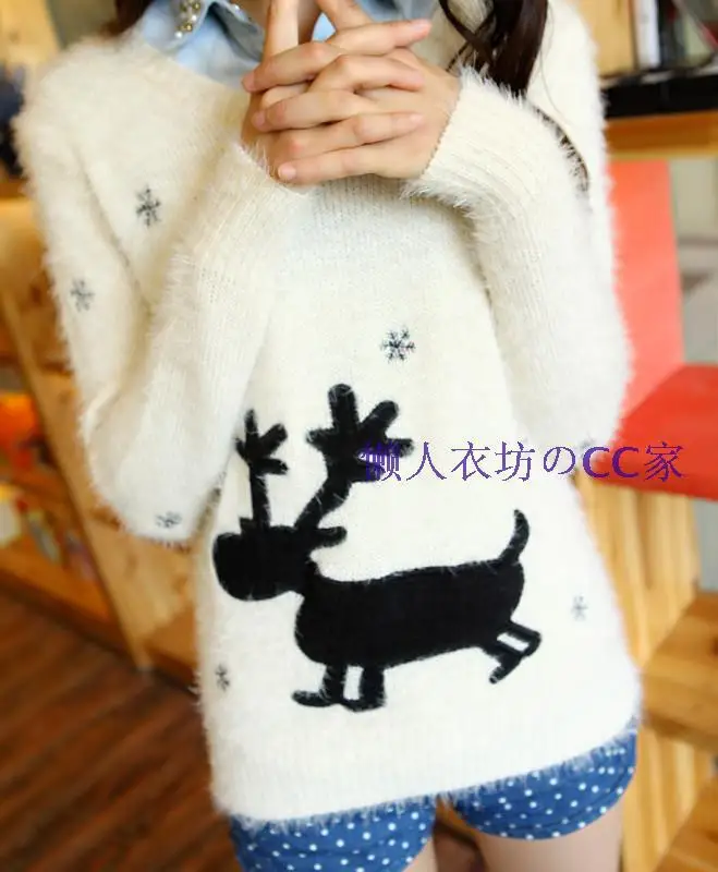 The new 2013 autumn women pullover sweater round neck long sleeved knit mohair retro College Wind Women|sweater pullover|sweater americasweater