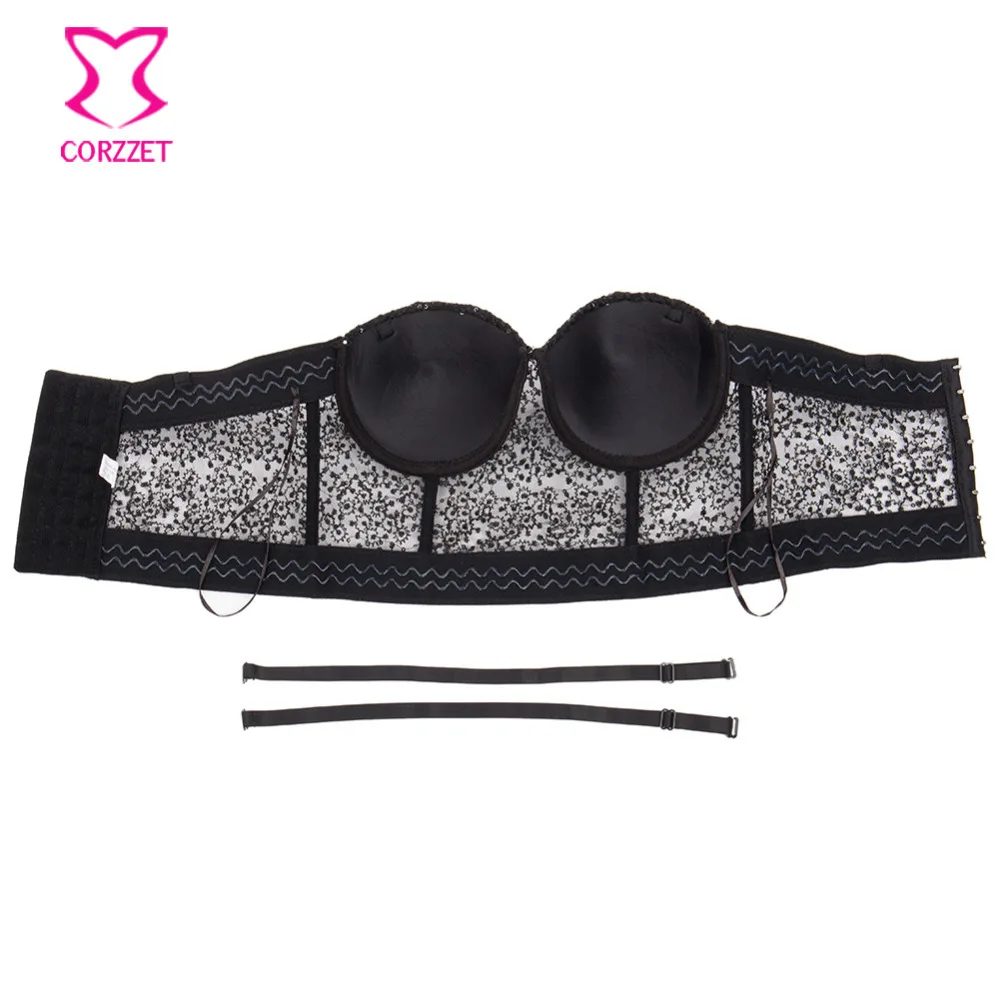 Черный бюстгальтер с блестками и вышивкой укороченный топ без бретелек