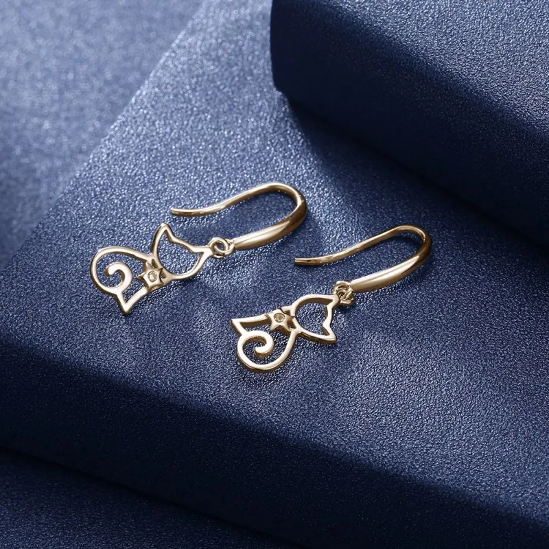 

925 Silver Cat Zircon Earrings Female Crystal from Swarovskis Sweet cute earrings 2 Colors Fit Female and girls Fashion jewerly