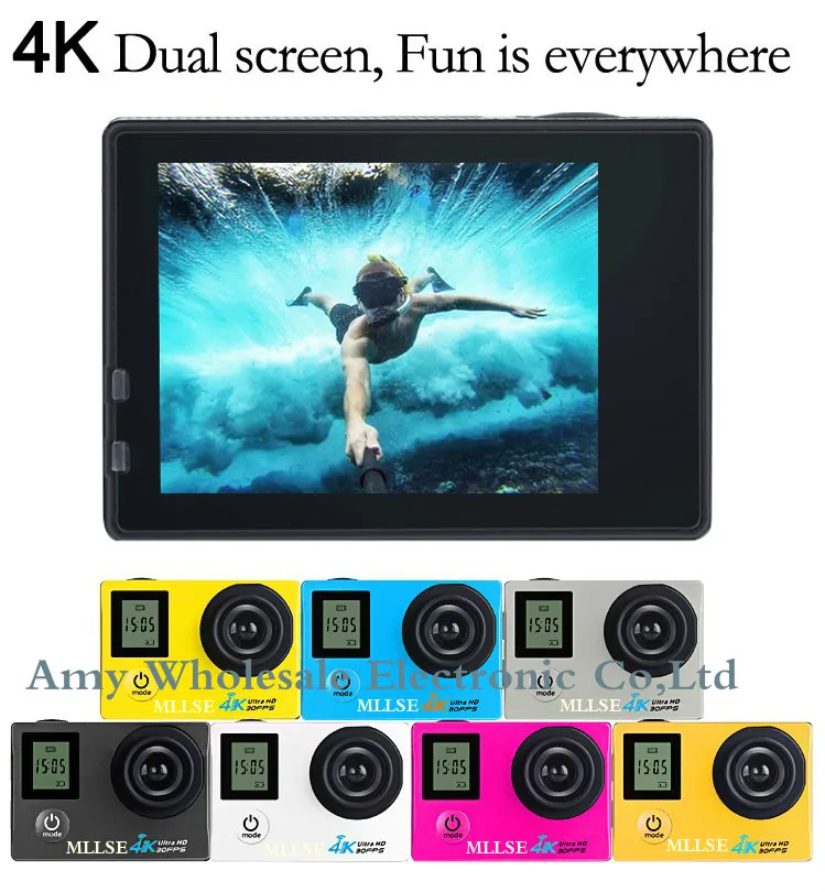 Дешево 100% оригинал MLLSE двойной экран Спортивная экшн-видеокамера 4K Wifi Ultra HD 1080p 30fps 170D Водонепроницаемая камера Спортивная камера