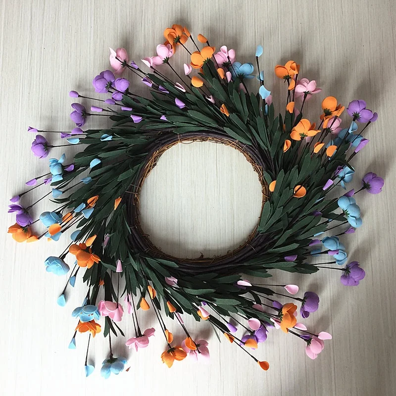 

22 Inch Spring Artificial Foam Camellia Flower Twig Wreath Home Decor Window Door Wreath Decoration