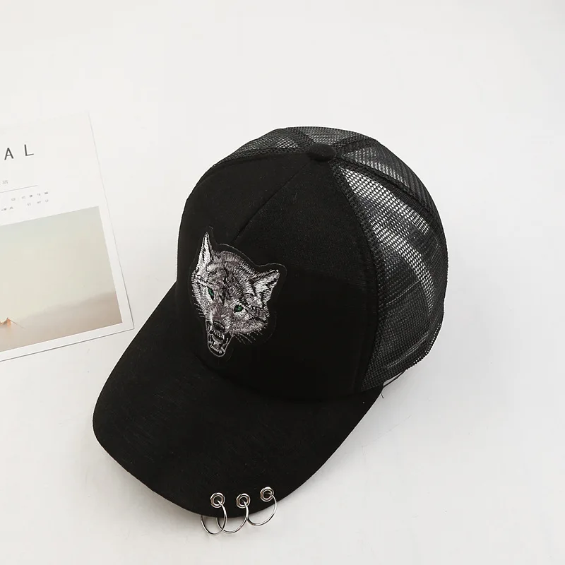 Новая женская сетчатая бейсболка с кольцами вышивкой волка Snapback шапки Casquette для