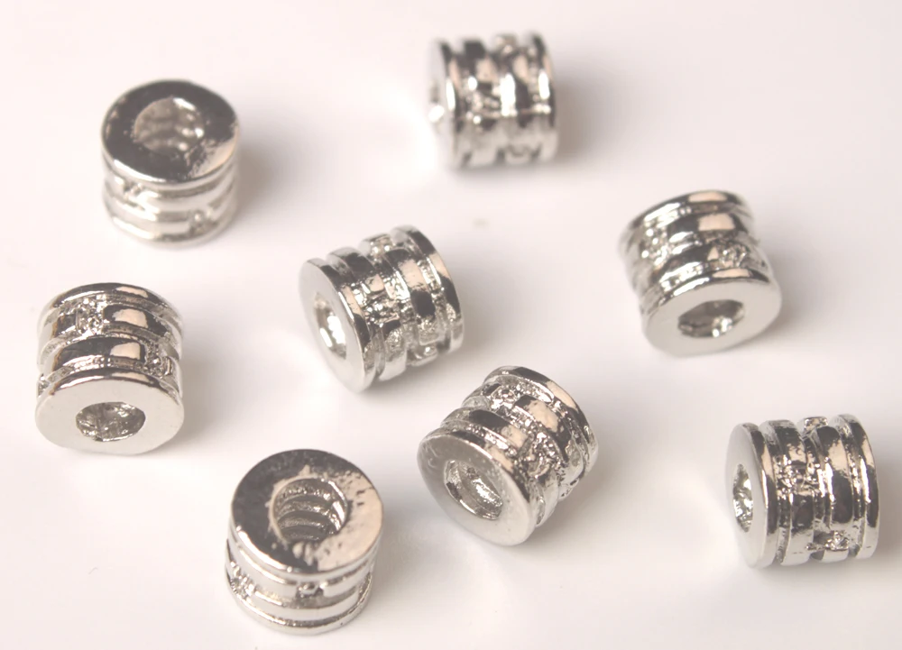 

Бесплатная доставка, оптовая продажа, 50 шт., серебристые металлические бусины с внутренней резьбой, Европейские Бусины, подходят для амулет...