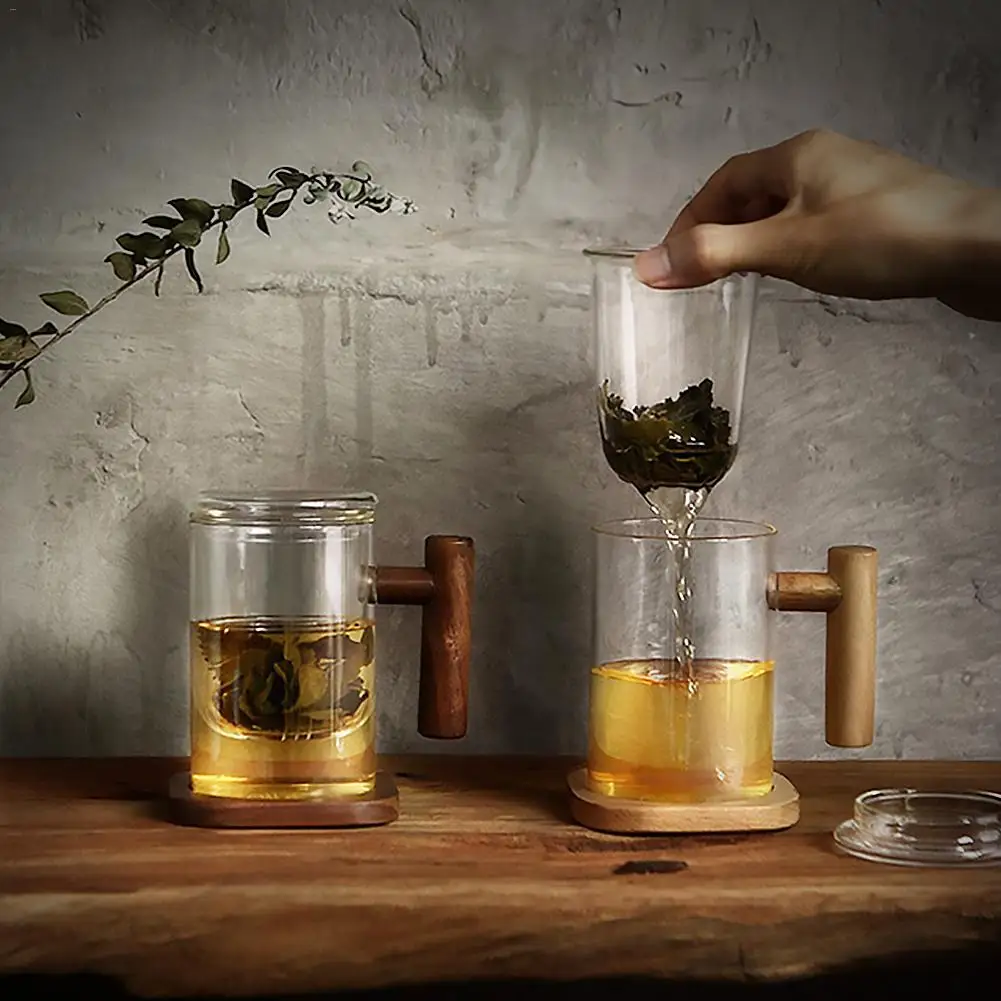 400 мл деревянная ручка Двойная Стенка боросиликатное стекло чайная чашка с