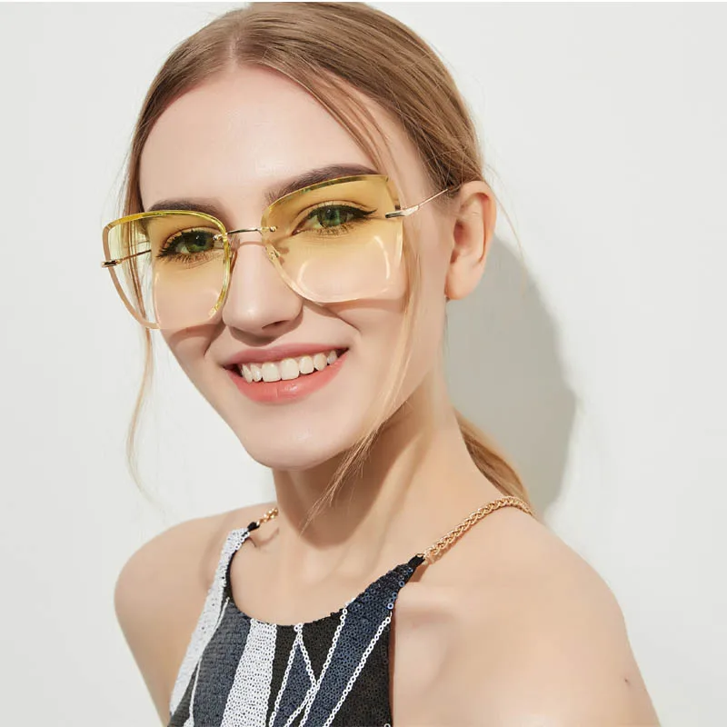 

Fashion Lady Sun glasses 2019 Rimless Women Sunglasses Vintage Rimless Cutting lens Classic Brand Designer Shades Oculo UV400