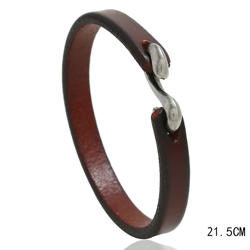 brown 21.5cm Простые коричневые/черные/желтые кожаные браслеты и браслеты для мужчин и женщин, Винтажные Ювелирные изделия с буквенным принтом, подарок для мальчика - Окраска металла: brown 21.5cm