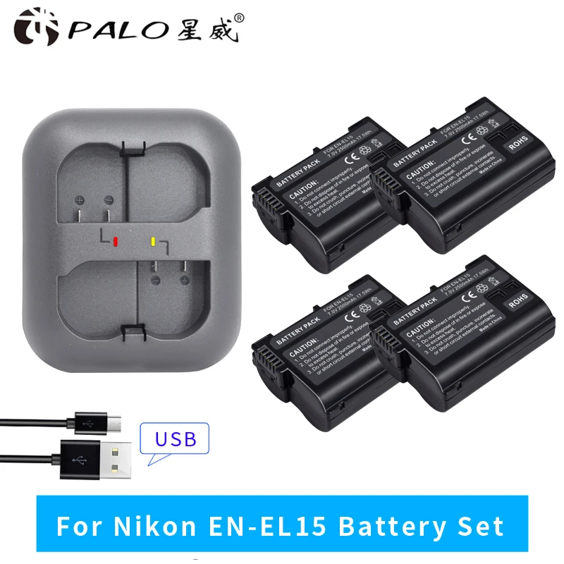 

PALO 4Pcs 2500mAh EN-EL15 EL15 Battery Batteries + Charger For Nikon D7000 D7100 D800 D800E D600 D610 D810 D500 D7200 V1