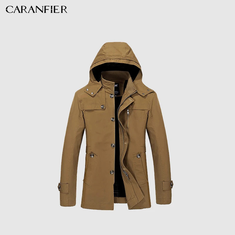 Бренд CARANFIER 2018 хлопок модный длинный тренчкот Мужская Осенняя тонкая куртка