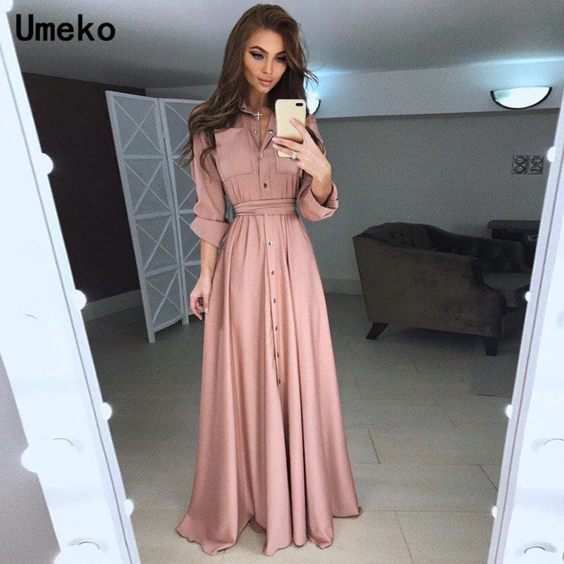 Платье рубашка Umeko женское с длинным рукавом и отложным воротником|Женские