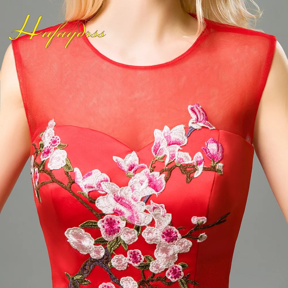 Китай Qipao Вышивка Вечерние Платья 2017 Цветок Длиной до колен Платье Плюс Размер