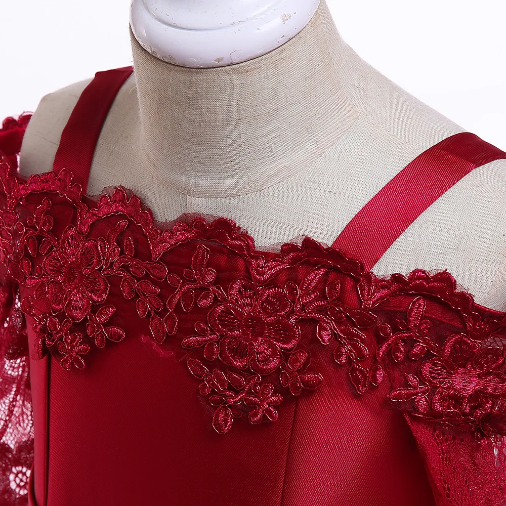 2019 Flower Girls dress for Kids Clothing Satin Elegent Lace cutout Shoulderless Dresses Children Party Custumes | Детская одежда и