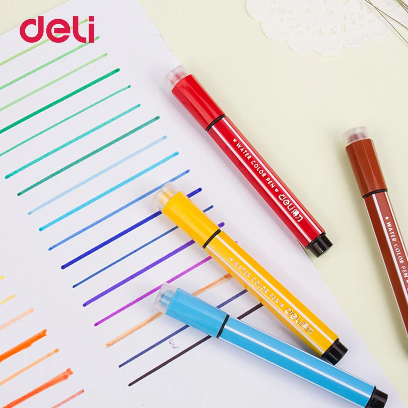 Deli штамп для росписи акварельные ручки 12 цветов s/набор принадлежности рисования