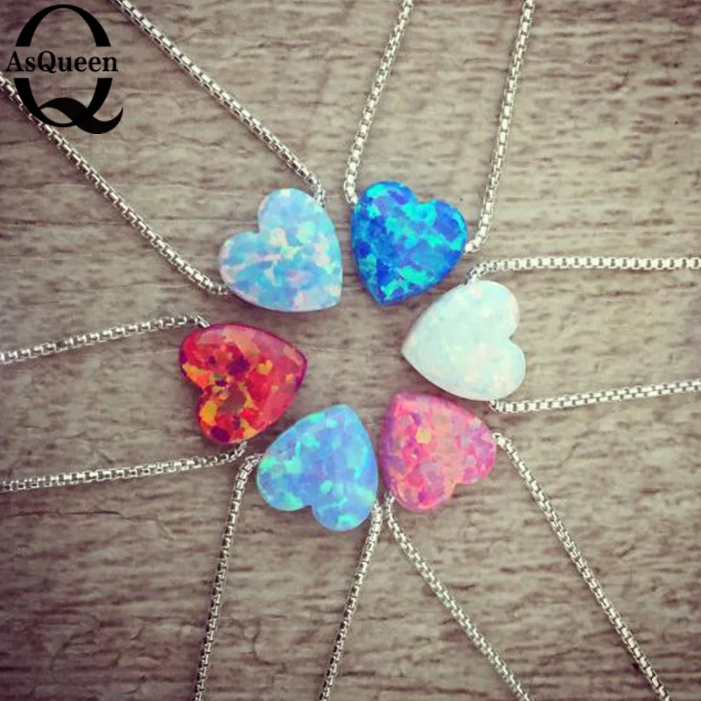 

Hot Selling Love Gift Silver plated Synthetic Fire Opal Heart Pendant Necklace for Gift