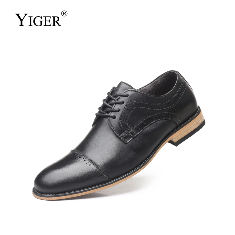 YIGER/Новые Мужские модельные туфли Мужская обувь в деловом стиле Мужская обувь из воловьей кожи на шнуровке мужская обувь из натуральной кожи, увеличивающая рост; большие размеры; 0302